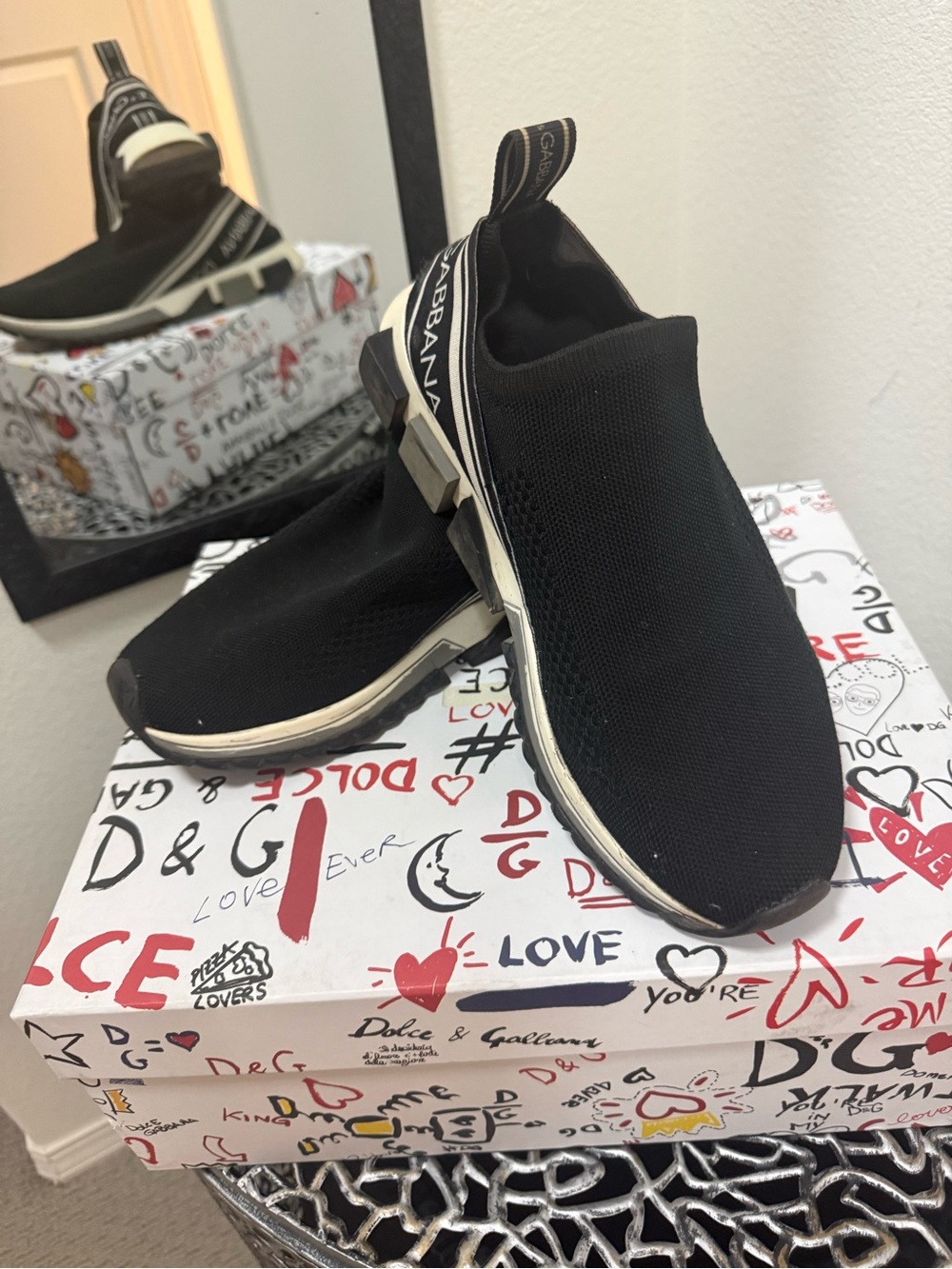 Dolce & Gabbana ADULT Black Slip-On Knit Sneakers
